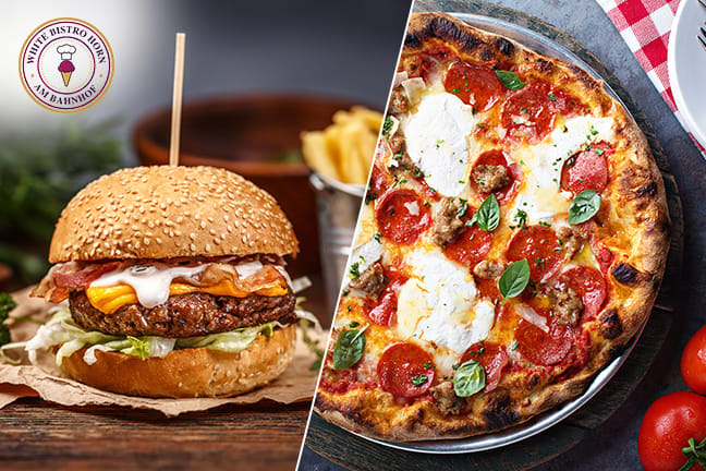 3-Gang-Menü mit Pizza oder Burger