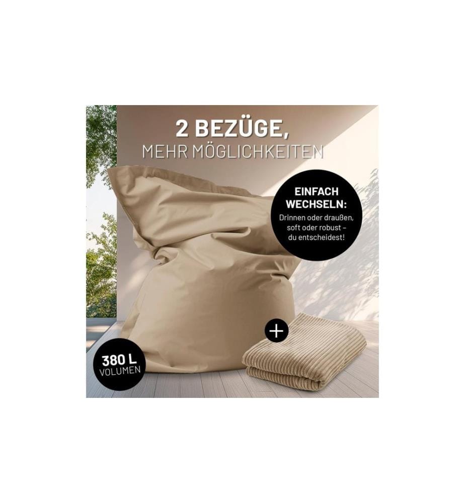 Lumaland - Sitzsack + Cordhülle Beige, 380 l