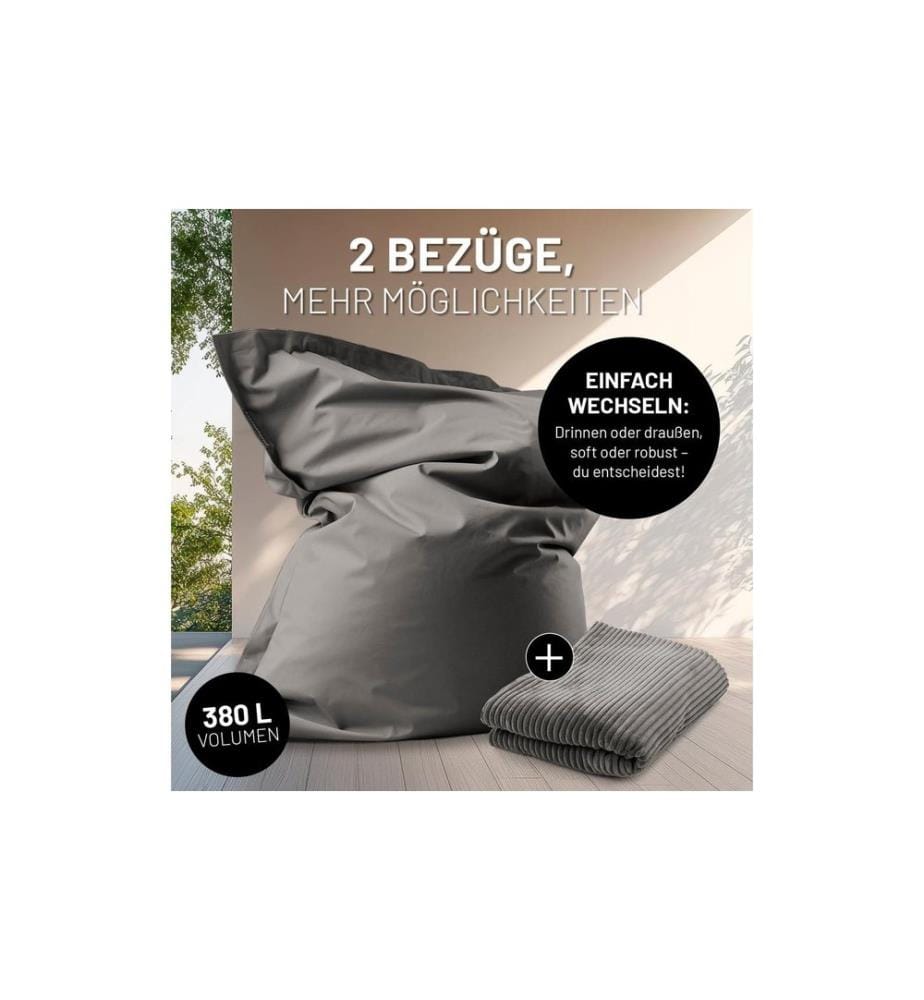 Lumaland - Sitzsack + Cordhülle Grau, 380 l