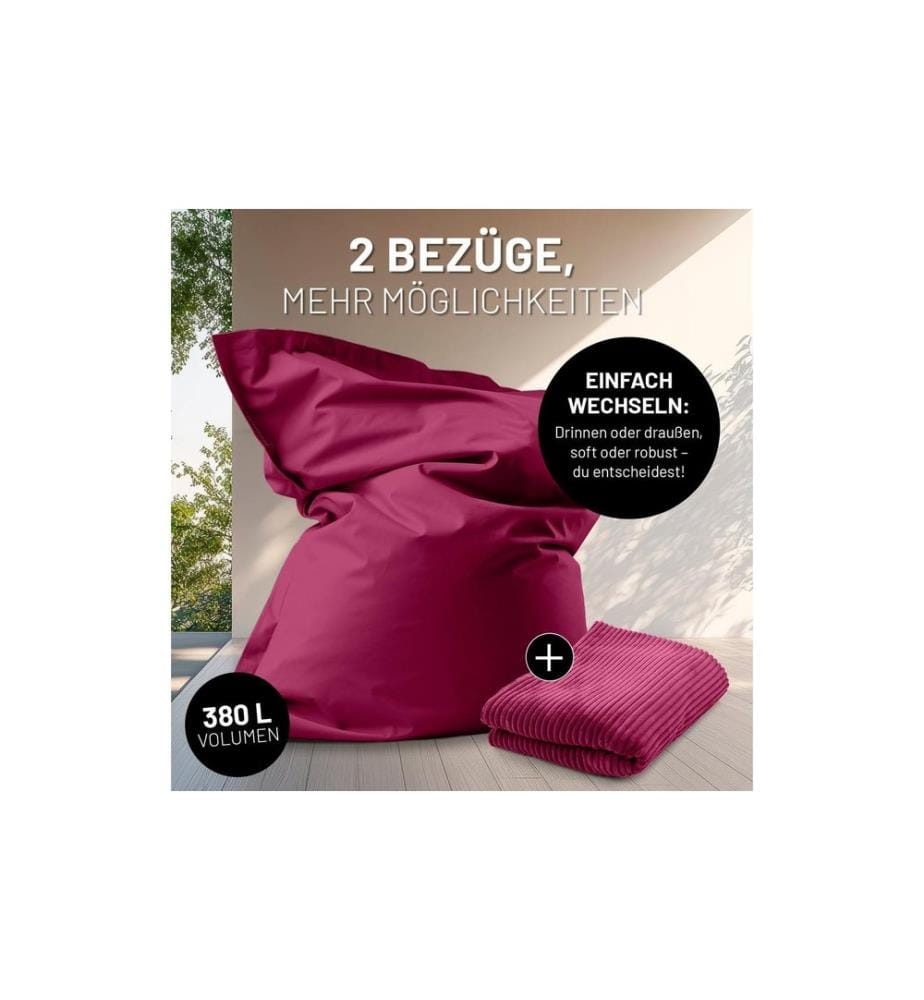 Lumaland - Sitzsack + Cordhülle Weinrot, 380 l