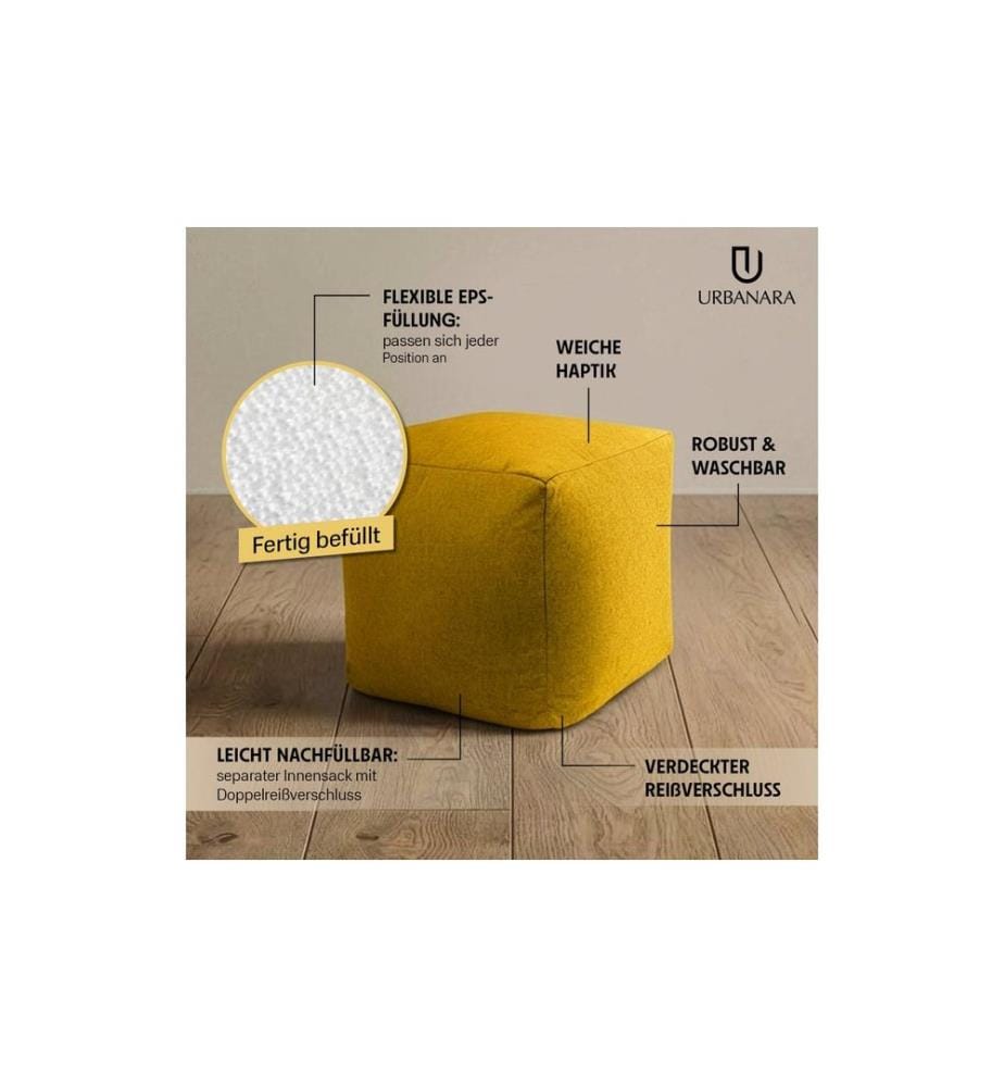 Urbanara - Tabouret Basic-Comfort 85 l, jaune moutarde