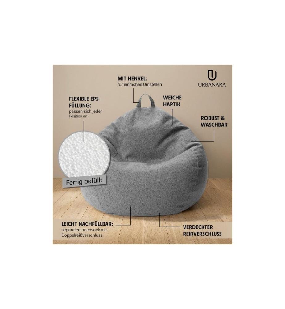 Urbanara - Sitzsack Basic-Comfort 315 l Polyester (PES), Grau