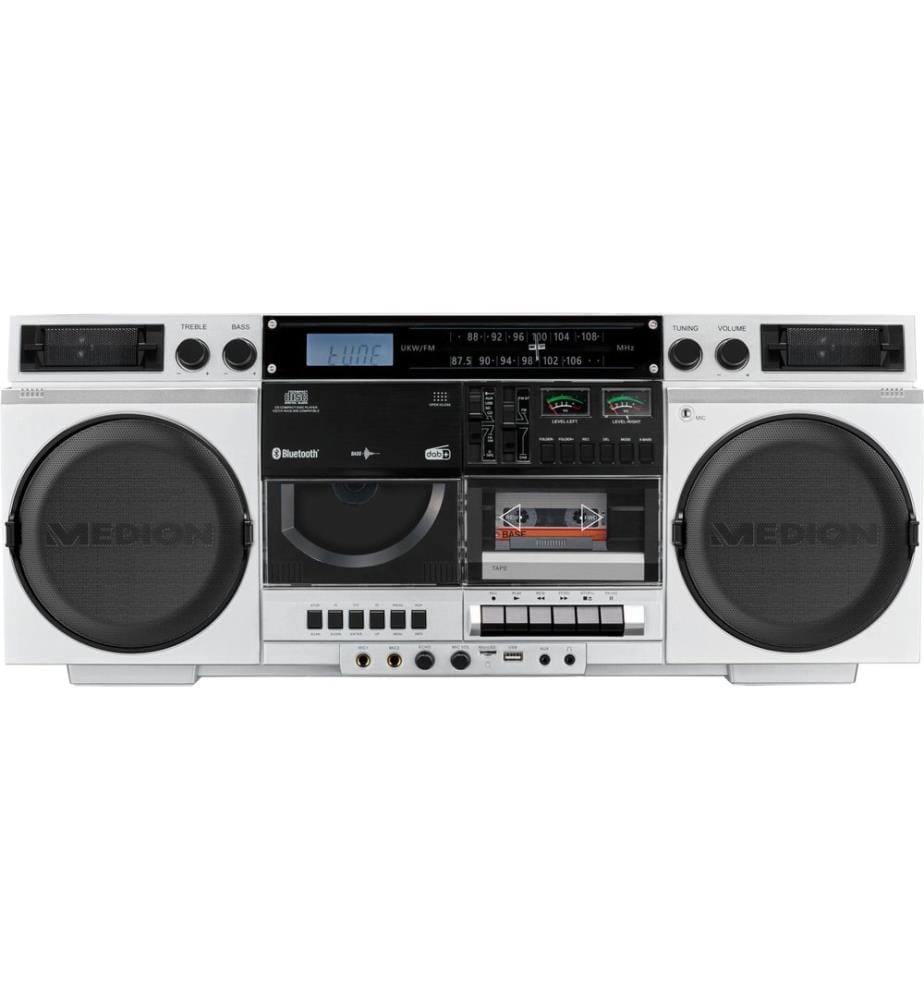 MEDION - Lecteur radio/CD LIFE P66538 Retro-Boombox Argenté