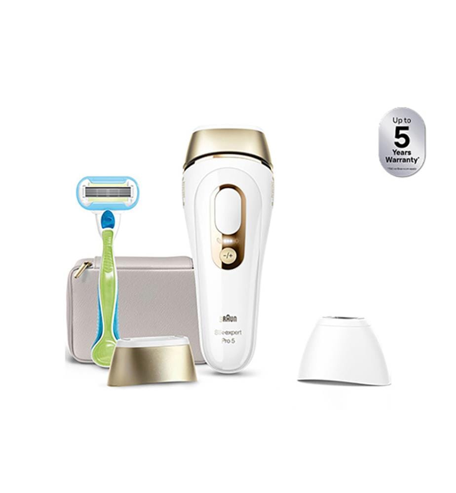 Épilateur à Lumière Pulsée Silk-expert Pro 5, PL5152 - Blanc et Doré