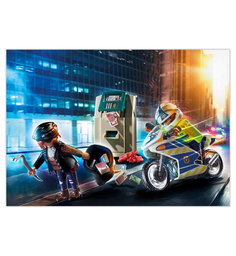 Policeman with motorcycle and thief - 70572
