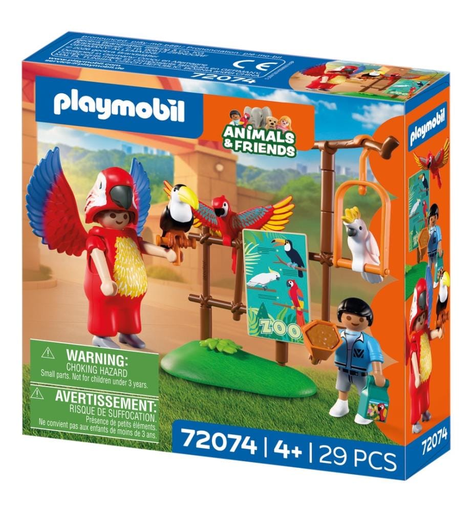 Mascotte pappagallo e bambino dello zoo