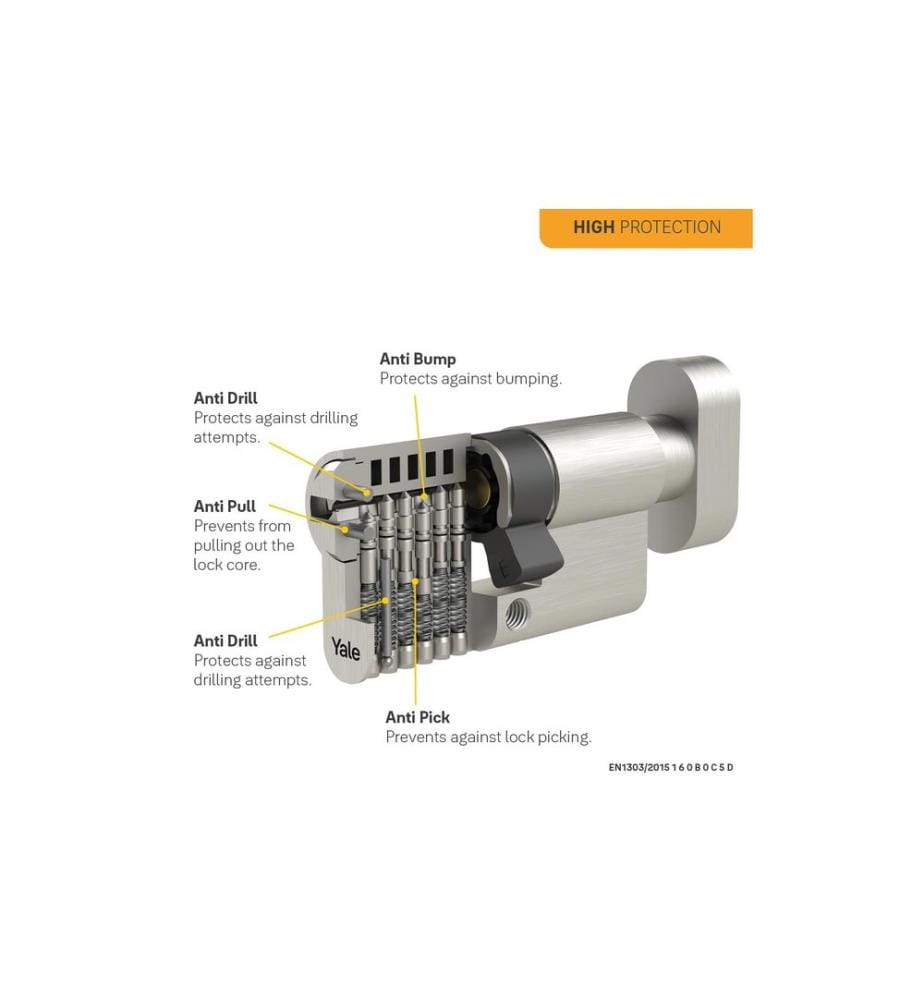 YALE - Cylindre à bouton 1300, NGF, 30/30, 5 clés High Security