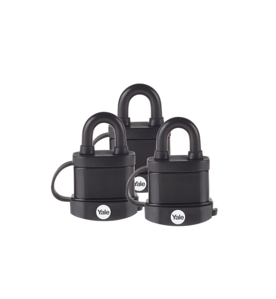 YALE - Cadenas Y222B 35/22 Résistant aux intempéries, lot de 3 Noir Acier