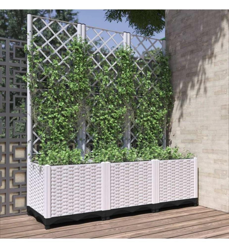 Jardinière avec treillis Blanc 120x40x136 cm PP