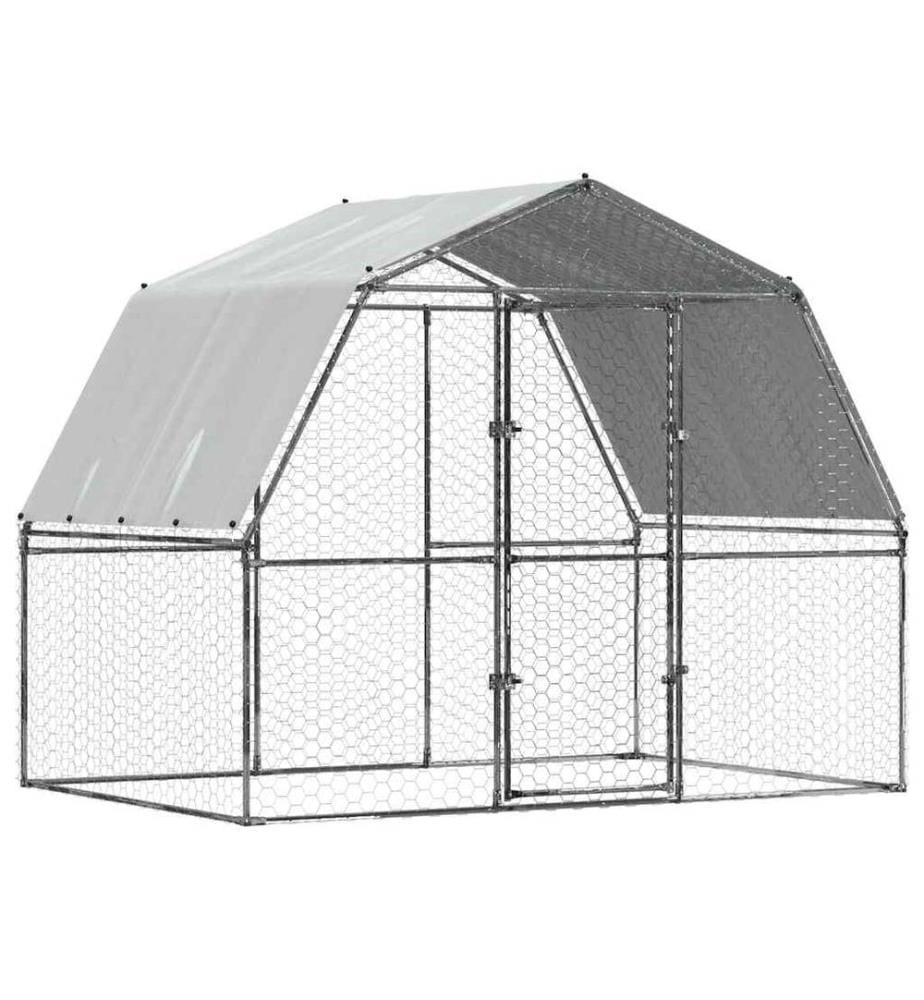 Cage à poules avec toit et porte argenté acier galvanisé