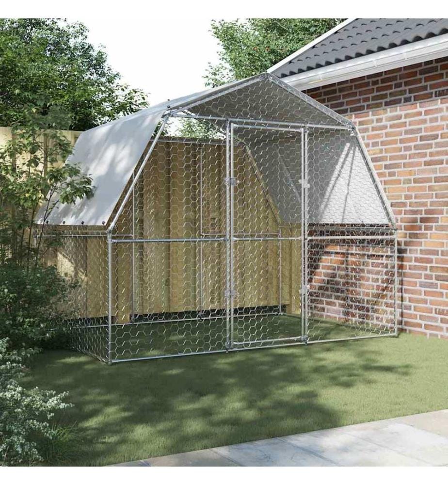 Cage à poules avec toit et porte argenté acier galvanisé