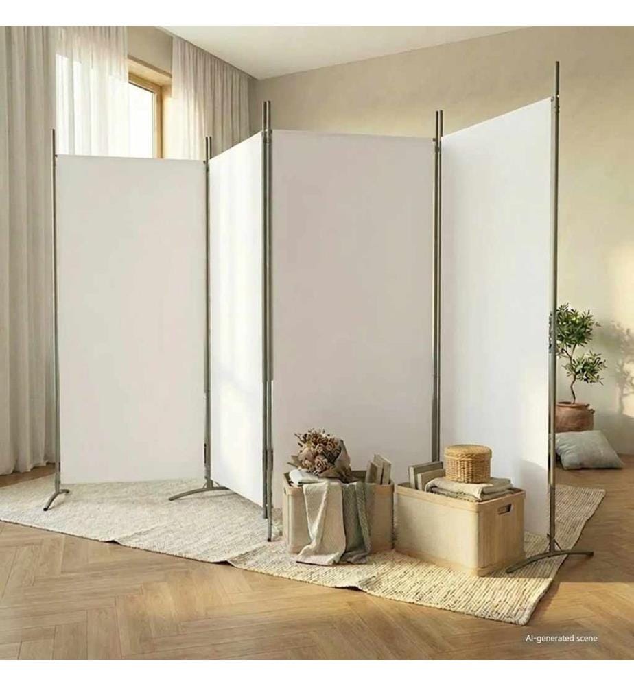 Cloison de séparation 4 panneaux Blanc 346x180 cm Tissu