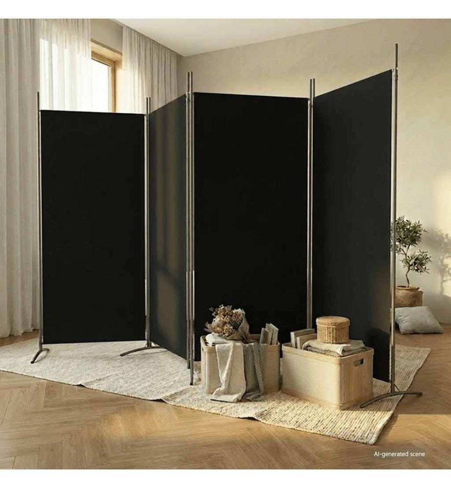 4-tlg. Paravent Schwarz 346x180 cm Stoff