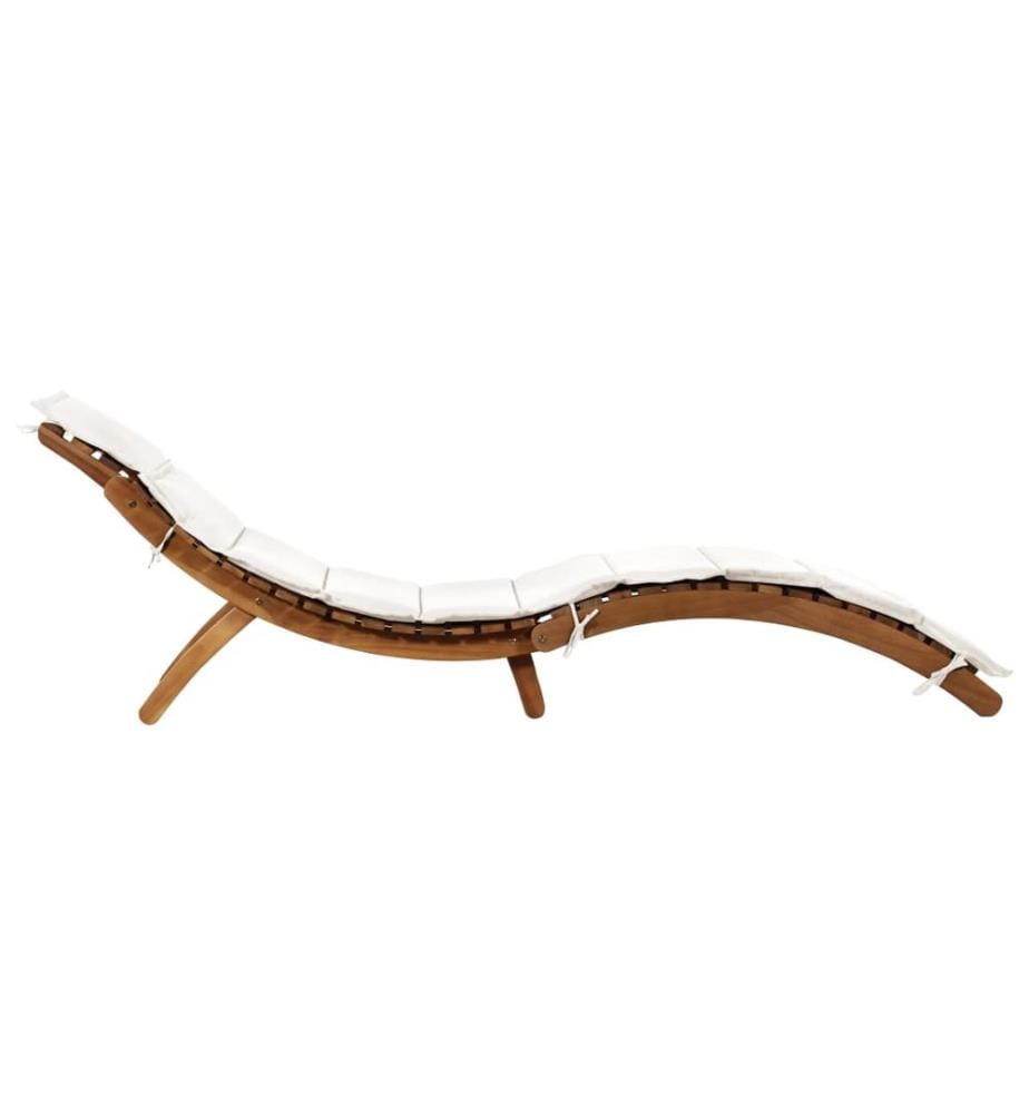 Chaise longue avec coussin Bois d'acacia solide Crème