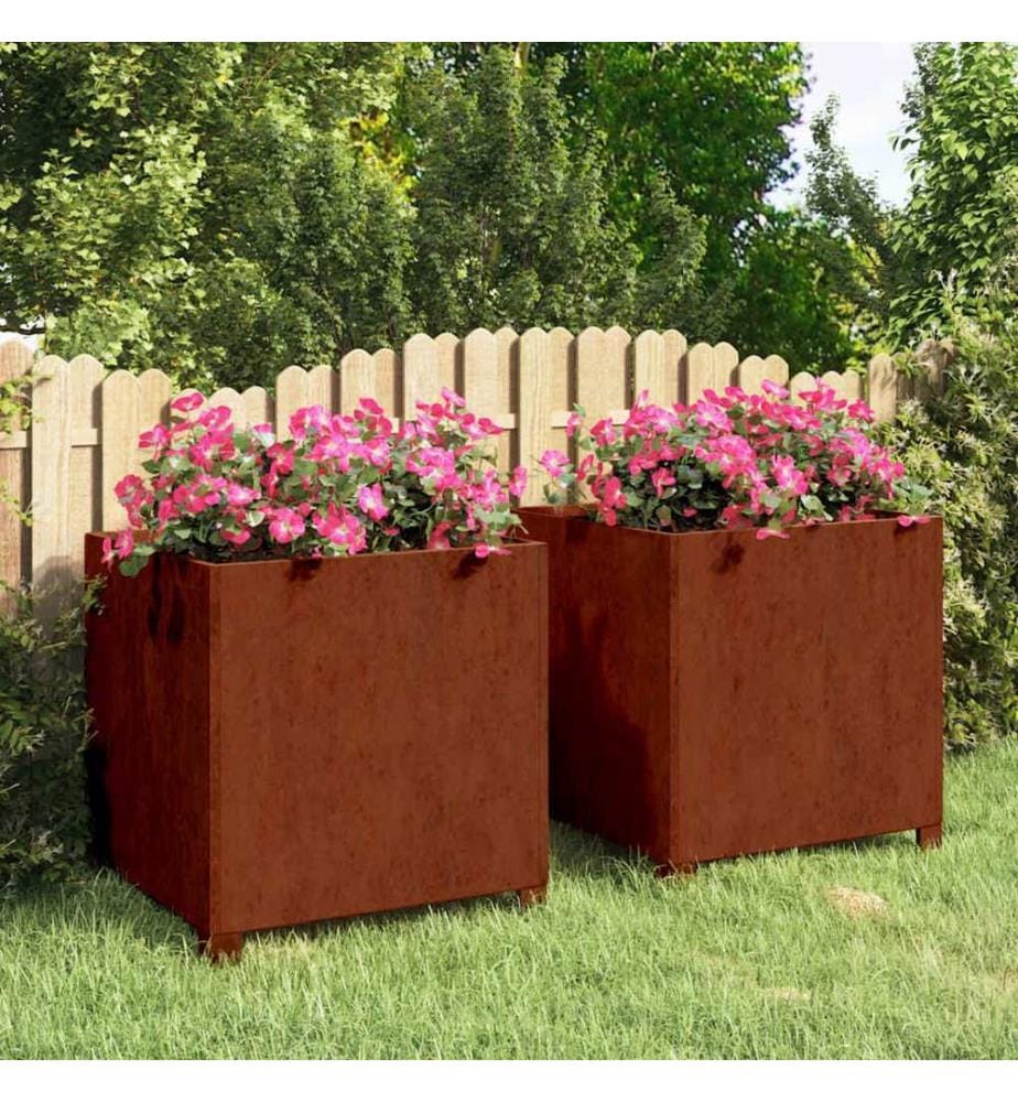 Jardinières avec pieds 2 pcs Rouillé 50x50x50 cm Acier corten