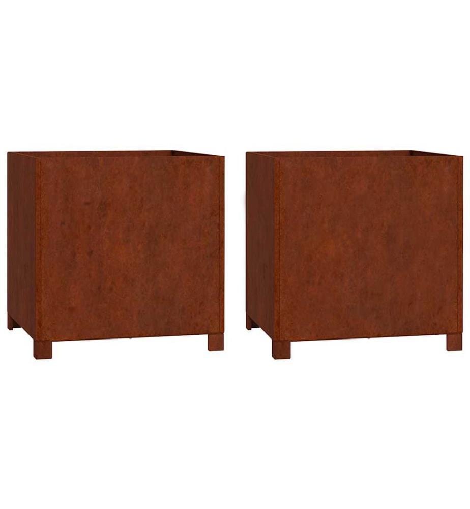 Jardinières avec pieds 2 pcs Rouillé 50x50x50 cm Acier corten