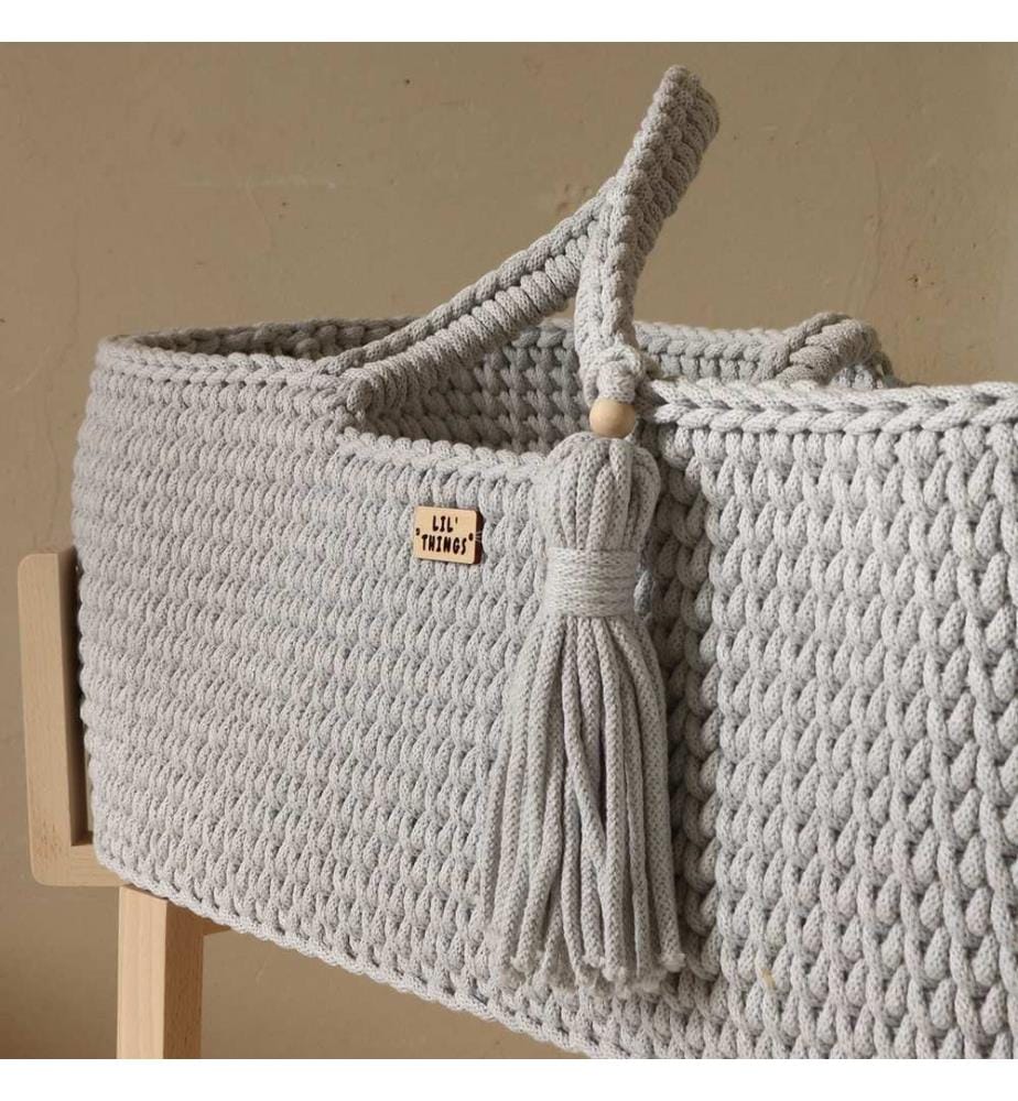 Couffin Moïse en coton avec matelas gris