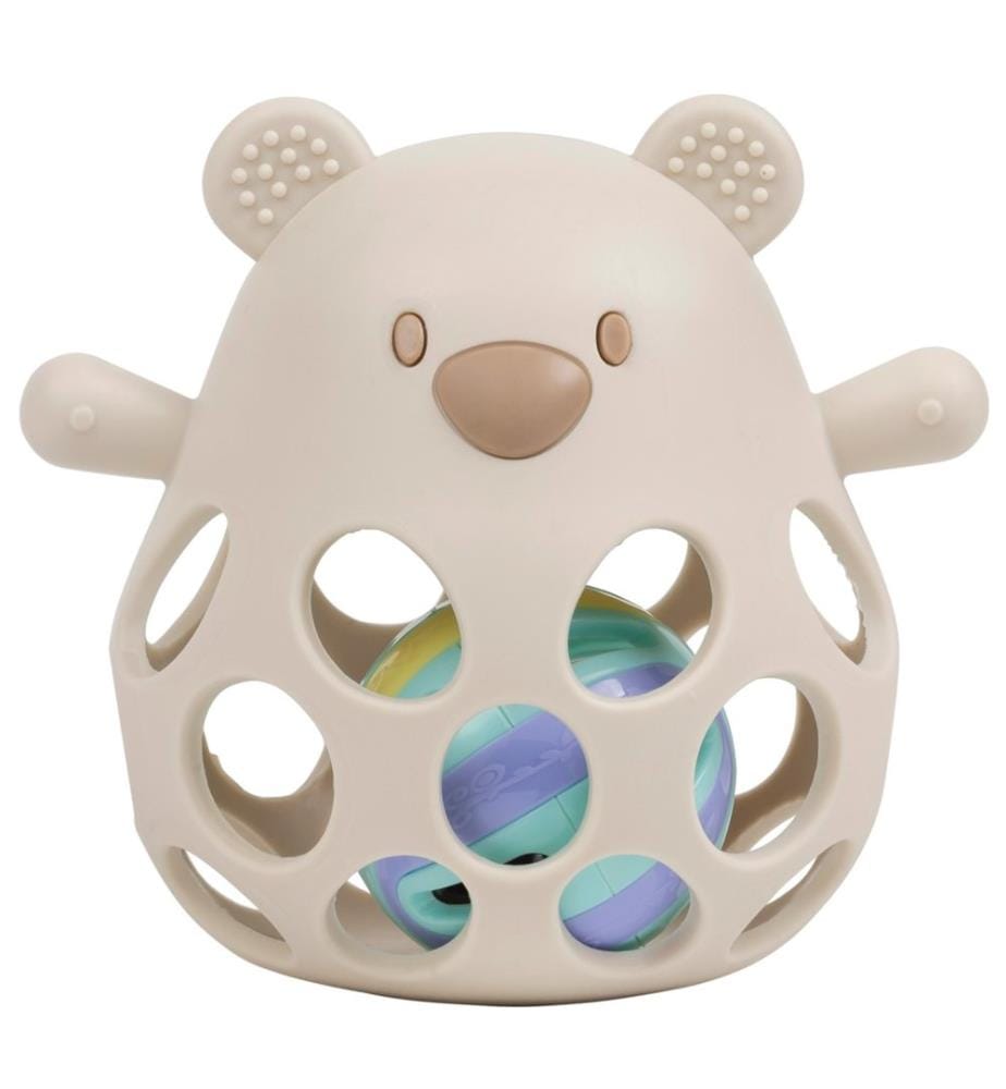 SILIKON Rassel mit Ball Bär beige