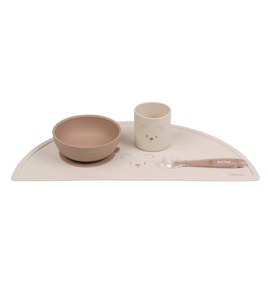 SILICONE Set de vaisselle avec set de table beige