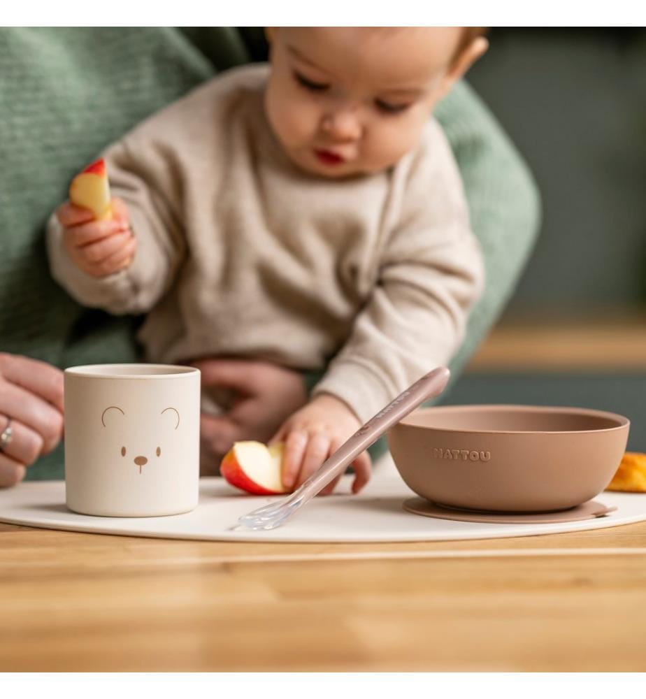 SILICONE Set de vaisselle avec set de table beige