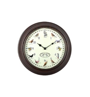 ESSCHERT DESIGN - Wanduhr mit Vogelrufen Ø 30.1 cm, Braun/Weiss