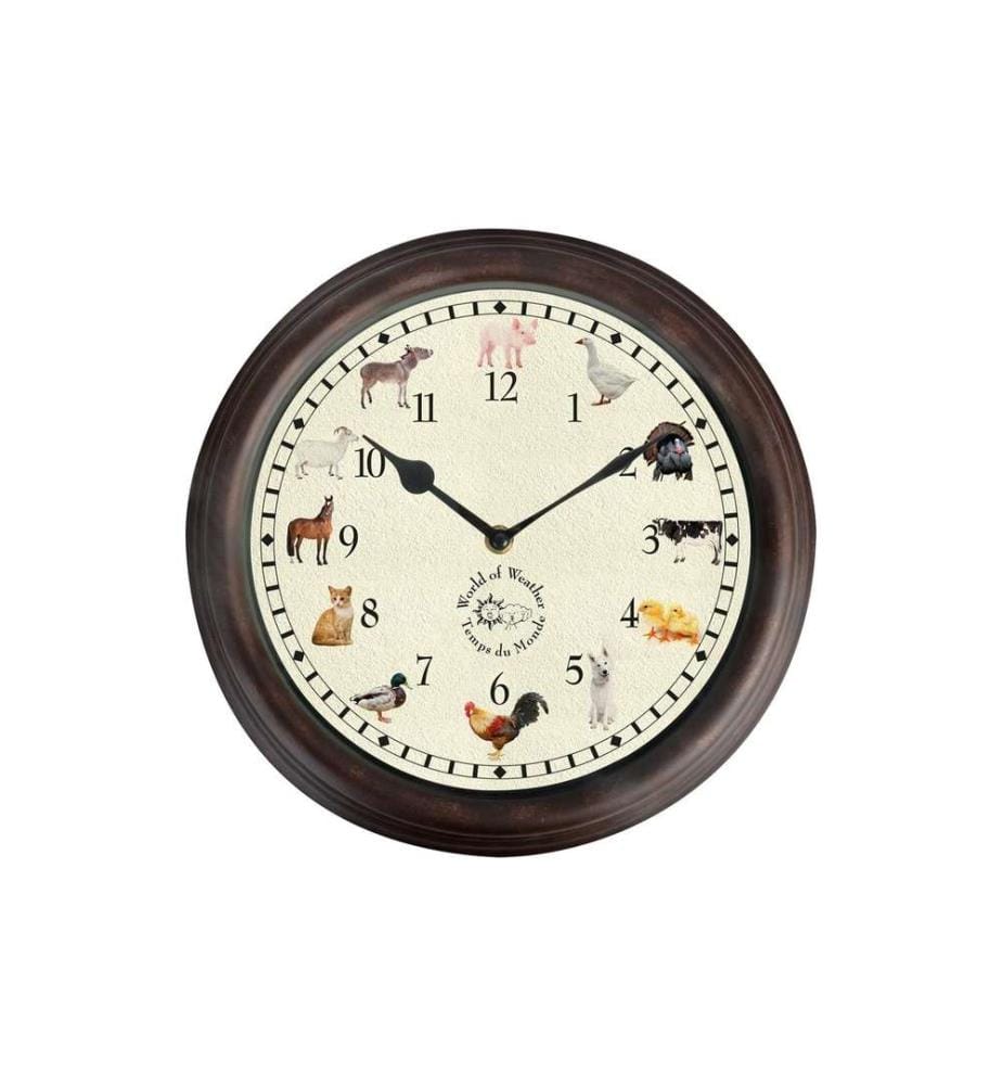 ESSCHERT DESIGN - Gartenuhr mit Bauernhoftiergeräuschen ø 30 cm, Mehrfarbig