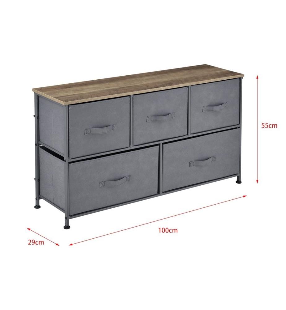 Ko mmode 55x100x29 cm avec 5 tiroirs Gris Couleurs bois