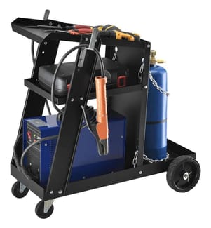 Chariot de soudage avec 3 compartiments de rangement et réservoir pour bouteilles de gaz