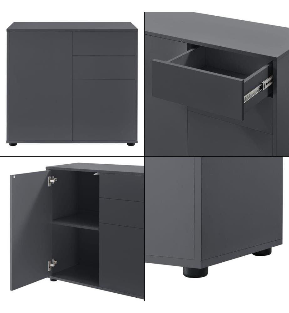Credenza Paarl 74x79x36 cm con 2 cassetti e ante opache