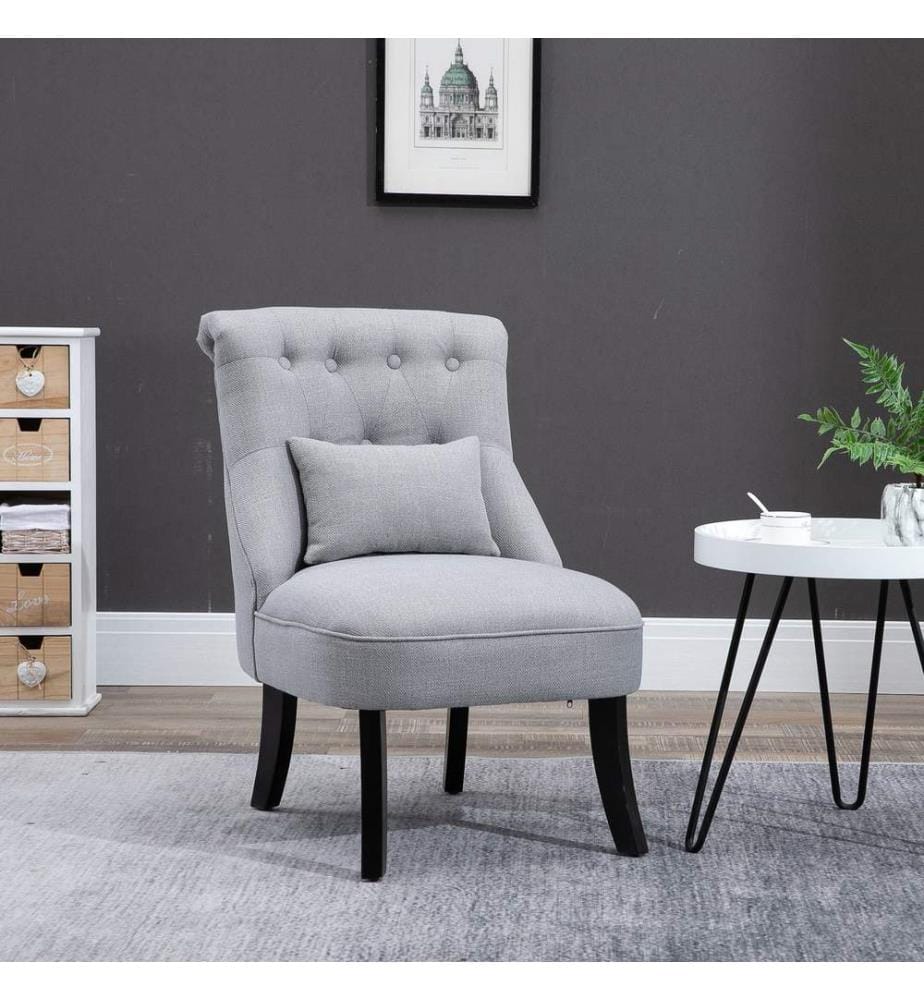 Fauteuil rembourré avec coussin de dossier, en lin gris