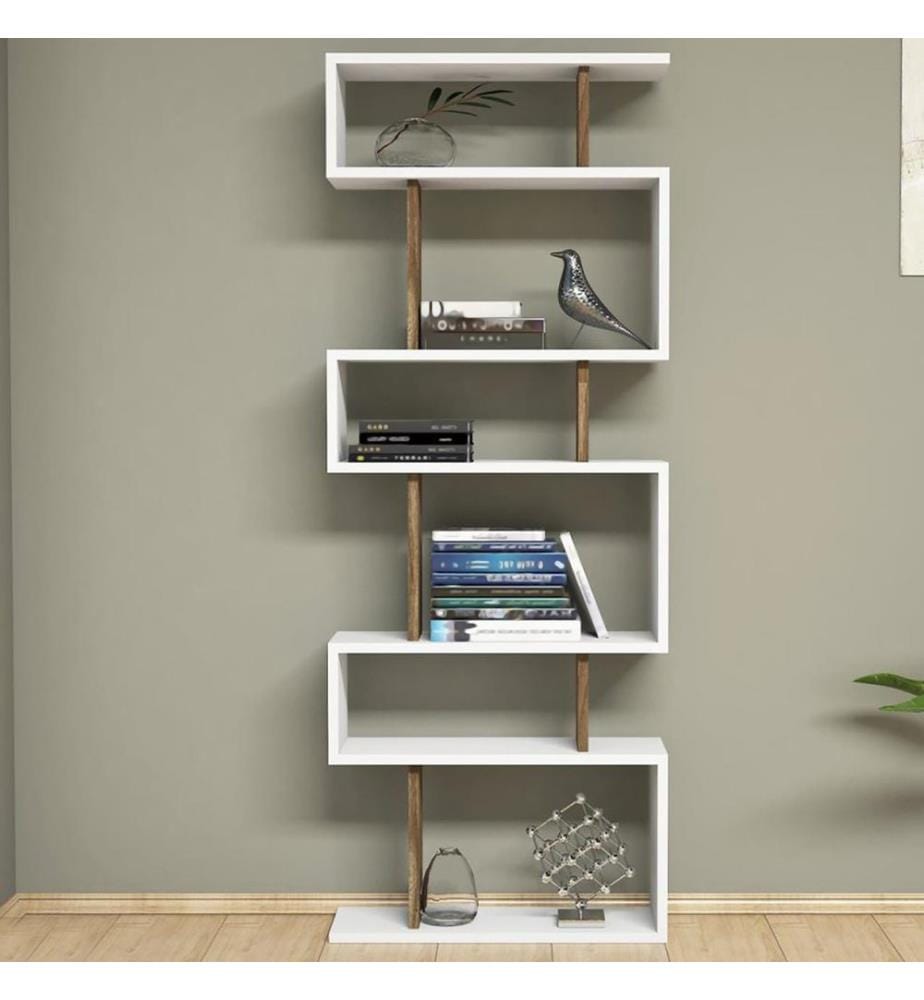 Scaffale da terra Sherma con 6 ripiani 157x60x20 cm Bianco Noce