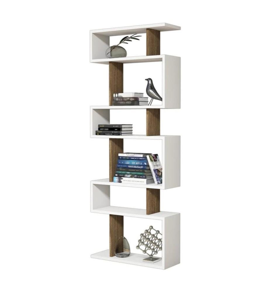 Scaffale da terra Sherma con 6 ripiani 157x60x20 cm Bianco Noce