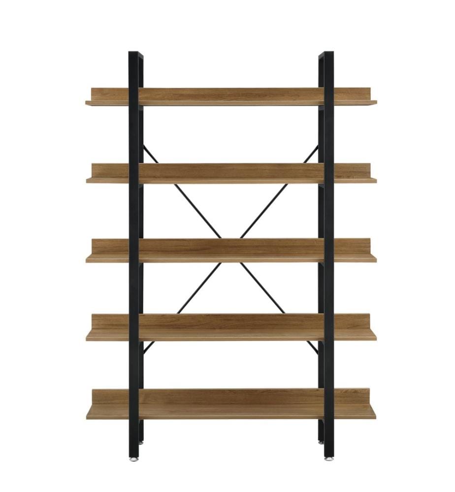 Scaffale da terra con 5 ripiani, nero e color legno