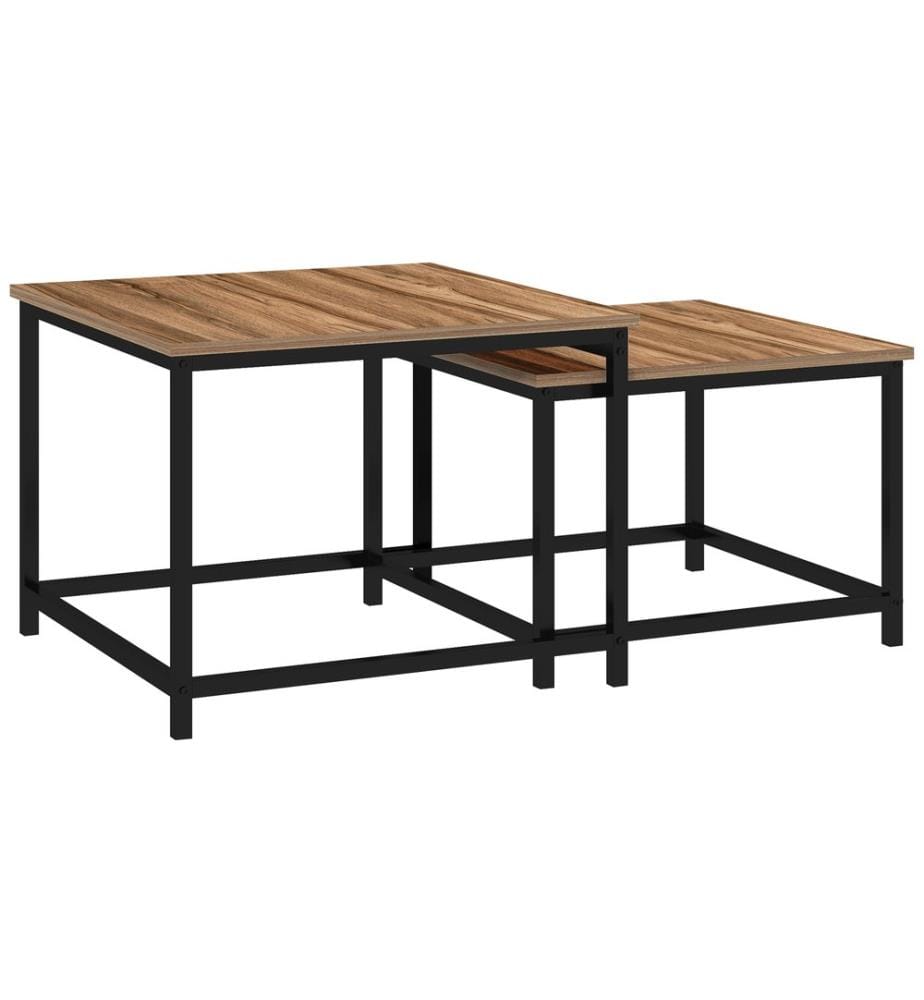 Lot de 2 tables basses, style industriel, noir avec finition aspect bois