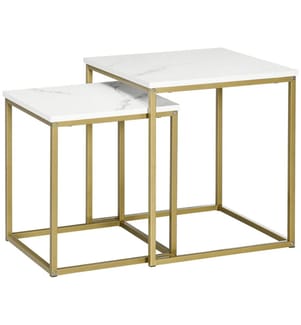 Couchtisch 2er-Set stapelbar Stahlrahmen Weiss-Gold