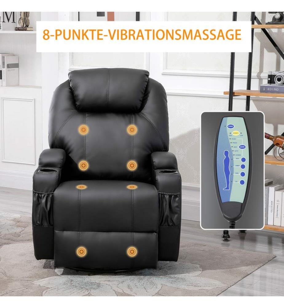 Massagesessel Fernsehsessel mit Liegefunktion Schwarz