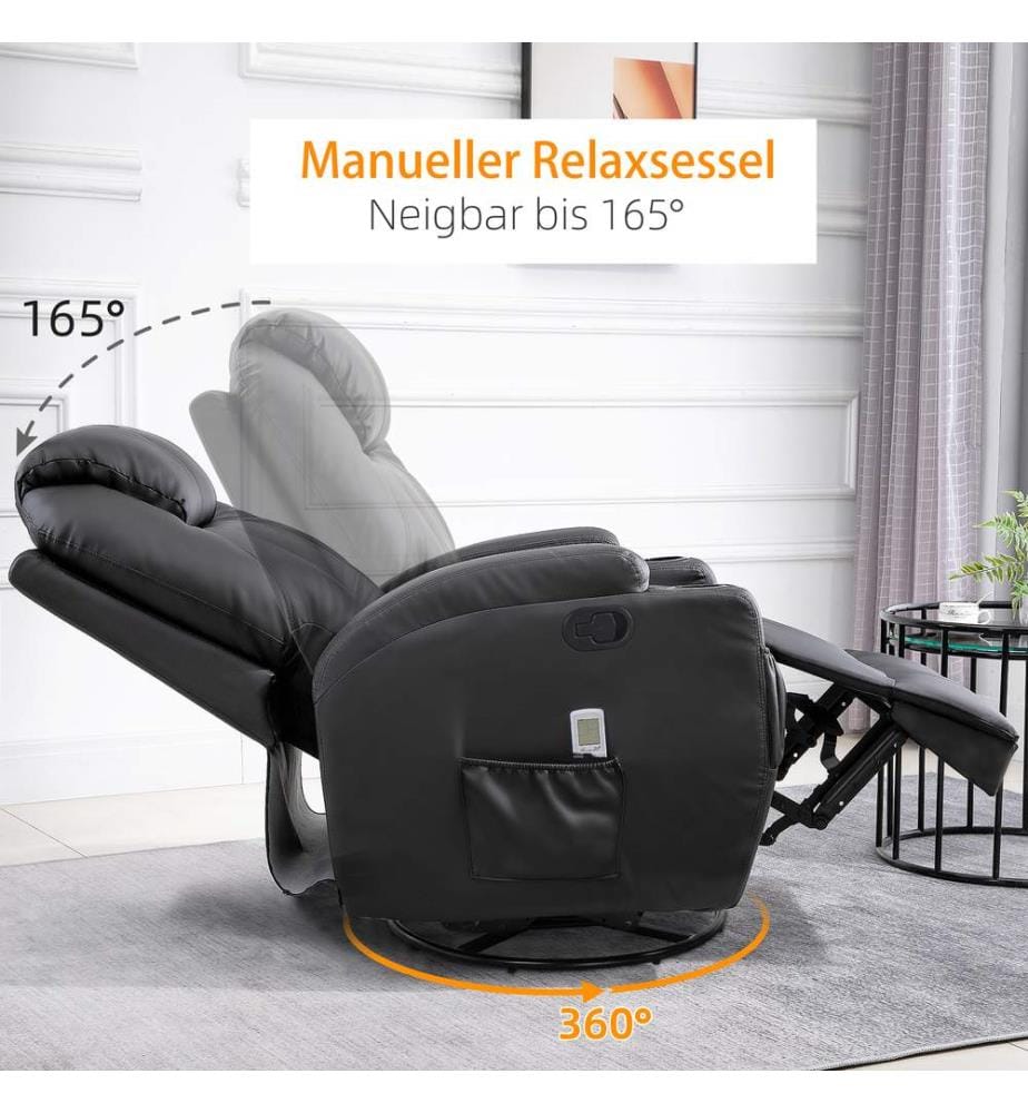Massagesessel Fernsehsessel mit Liegefunktion Schwarz