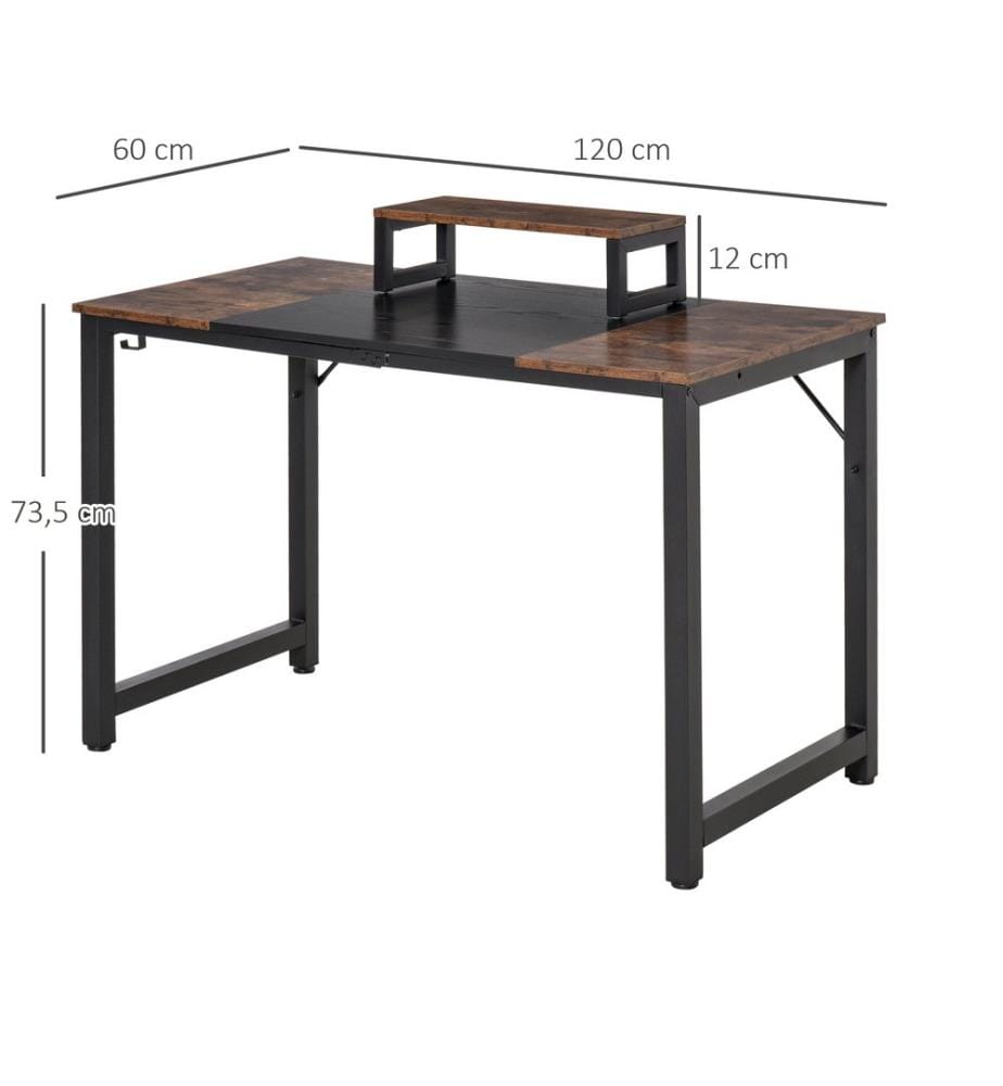Bureau avec support d'écran « Rustikal » 120 x 60 x 73,5 cm