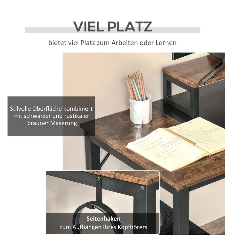 Bureau avec support d'écran « Rustikal » 120 x 60 x 73,5 cm