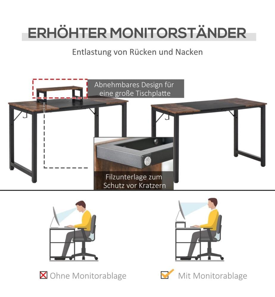 Bureau avec support d'écran « Rustikal » 120 x 60 x 73,5 cm