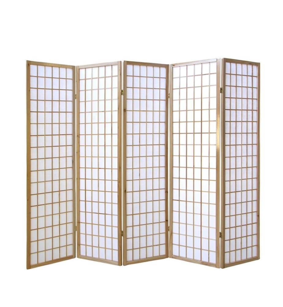 Paravent de séparation en 5 panneaux, en bois, style Shoji, couleur naturelle