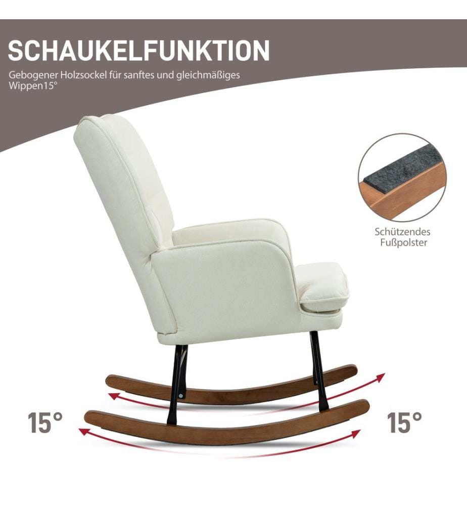 Fauteuil à bascule, fauteuil de détente pour le salon et la chambre à coucher, avec repose-pieds, ergonomique