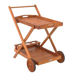 Chariot de service en bois d'acacia avec plateau amovible