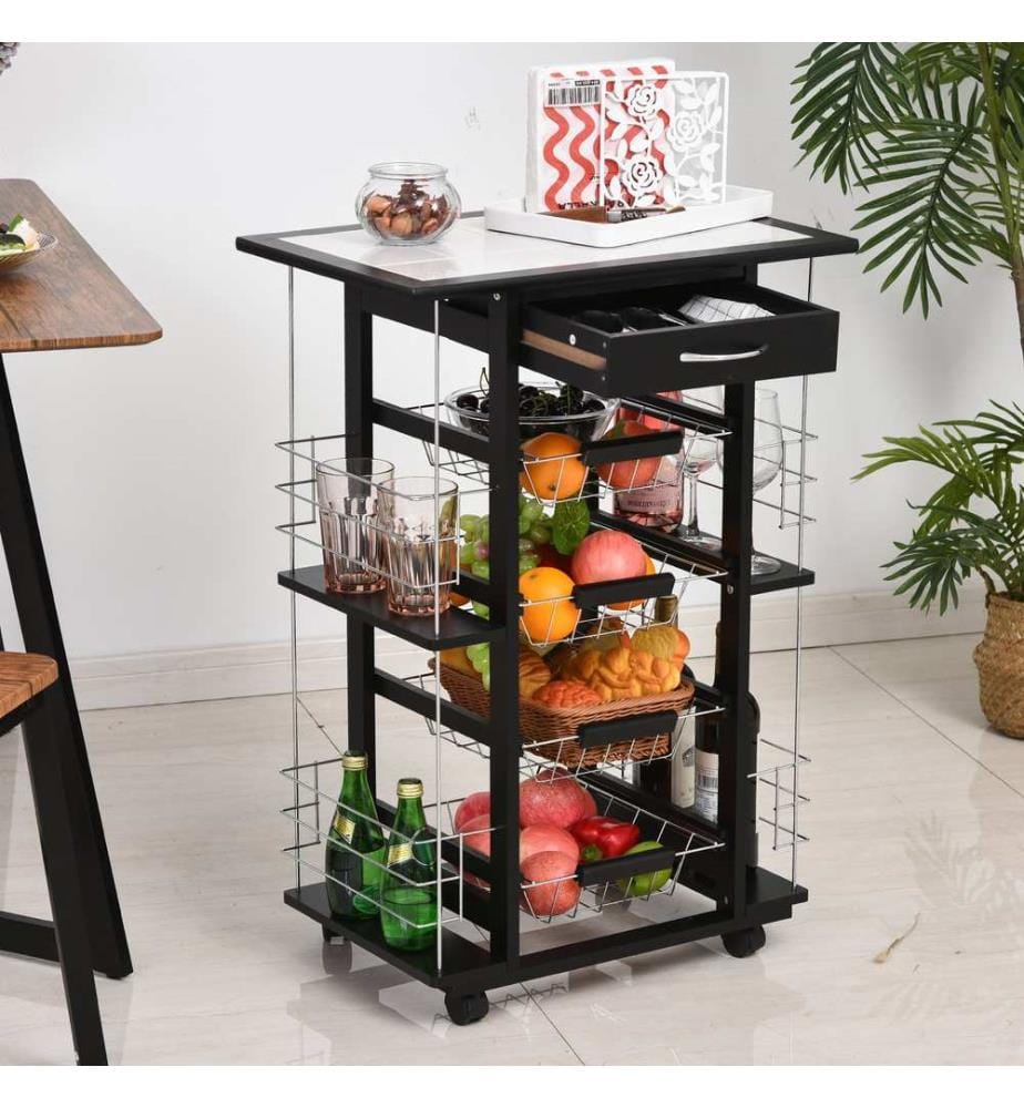 Carrello da servizio, carrello da cucina, isola da cucina 57x37x83 cm, nero