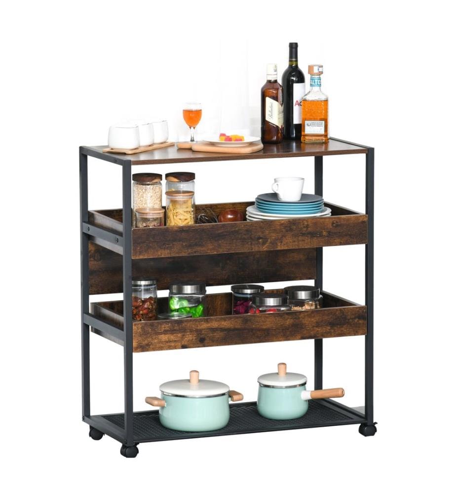 Chariot de service, chariot de cuisine, îlot de cuisine avec 4 étagères, design industriel
