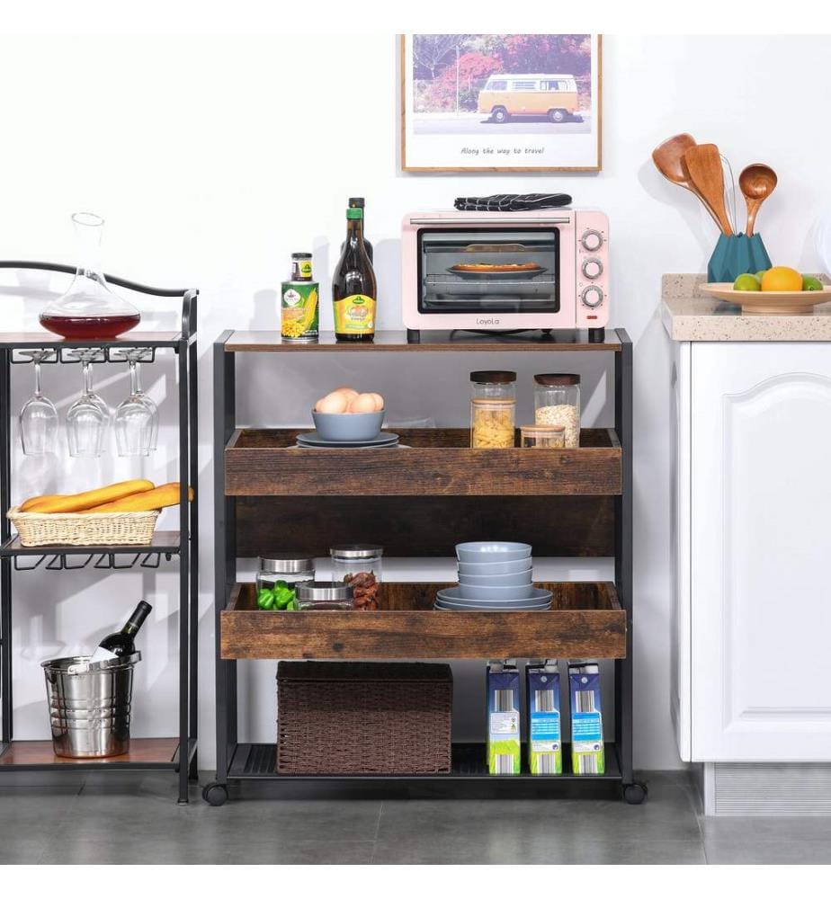 Chariot de service, chariot de cuisine, îlot de cuisine avec 4 étagères, design industriel