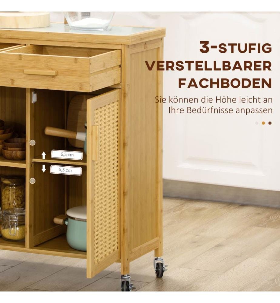 Küchenwagen Servierwagen Schrank mit Schublade aus Bambus Natur