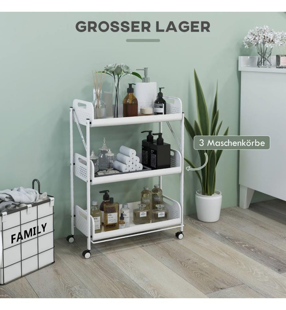 Servierwagen Rollwagen faltbar mit 3 Etagen Weiss