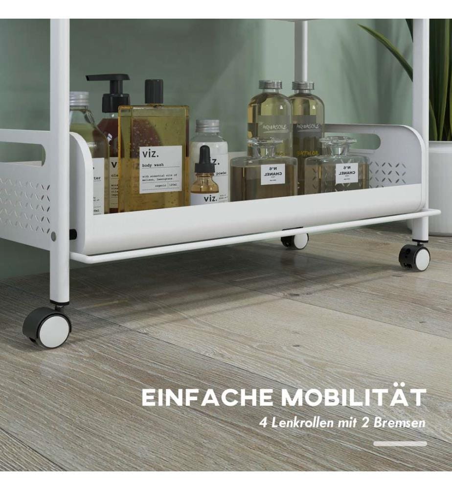 Servierwagen Rollwagen faltbar mit 3 Etagen Weiss