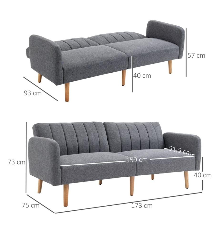 Divano a 2 posti, divano letto per ospiti, 173x75x73 cm, grigio